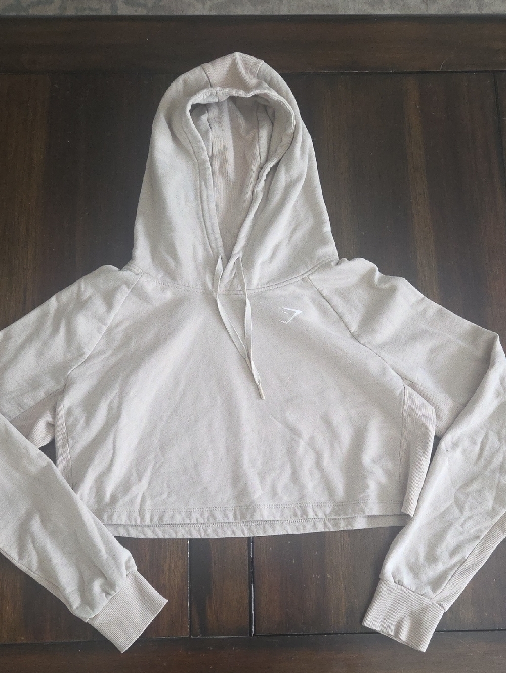 Gymshark Cropped Hoodie Sweater in Pale Beige Size Large